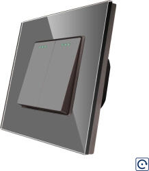 Luxion Intrerupator Dublu Mecanic cu Reset / Revenire LUXION cu Rama din Sticla Gri (LX-MP032GF-GY)