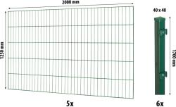 Floraworld egyrudas hálós kerítéspanel készlet négyzetes oszlop 125x1000 cm zöld