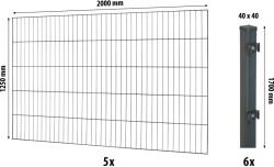 Floraworld egyrudas hálós kerítéspanel négyzetes oszlop 125x1000 cm antracit