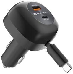 Forcell Încărcător auto Forcell - F-Energy Alu, 75W, cu cablu USB-C retractabil, negru (5903396387470)