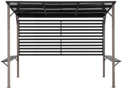  Pergola, Denali, szürke, 282 × 252 cm, magasság: 227 cm, acél szerkezet, polikarbonát tető, fahatású oszlopokkal, időjárásálló (3EXN0023)