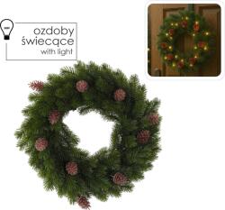 CHOMIK Coroană de Crăciun LED 40 CM 40 L Verde cu Conuri Strălucitoare pe Baterii *9669 (CH-LED9669)