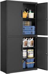SONGMICS Irodai szekrény, 4 ajtóval, 5 szintes, zárható, fém, fekete, 80 x 40 x 180 cm (OMC016B01V1)