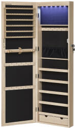 SONGMICS Ékszeres szekrény, tükrös, falra vagy ajtóra szerelhető, tölgy, 37 x 10 x 120 cm (JJC093M01)