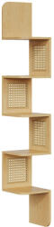 VASAGLE Sarokpolc, 5 szintes, fali, rattan oldalakkal, natúr, 20 x 20 x 126 cm (LLS582Y57)