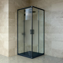 Welland SQ-8080 zuhanykabin elhúzható ajtóval - 80 x 80 cm - fekete profil / átlátszó + tejüveg