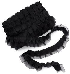 PandaHall 2 rétegű fodros sifon szalag, szatén organza, fekete - 20 m