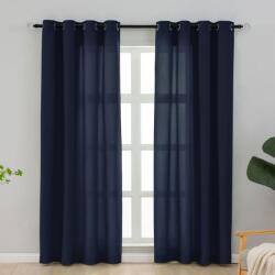 L. Z. E Sötétkék Függöny Fémkarikával 2 db - 65% Féláteresztő Pamuthatású Vékony Sötétkék Voile Nappali Hálószoba 225x140 cm