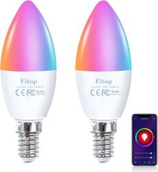Fitop E14 WiFi LED okos izzó 2db, dimmer, RGB 16 millió szín, Alexa/Google Home - Single, E14-2pcs (E14)