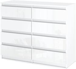 Stiv-Meble Komód Fehér Fényes 8 Fiókkal 120 CM Hálószoba Nappali Szekrény (KOMODA Z SZUFLADAMI KOMODA BIAŁA SZAFKA RTV)