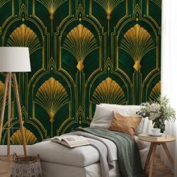 Dovido Fototapet evantaie Art Deco aurii pe verde - 539x363