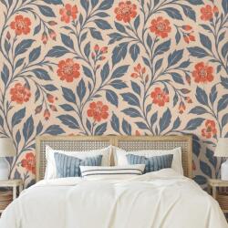 Dovido Tapet flori corai vintage cu frunze - 539x363