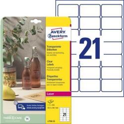 Avery-Zweckform Etikett, 63, 5x38, 1 mm, poliészter, AVERY ZWECKFORM, átlátszó, 525 etikett/csomag