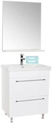 BD Set mobilier baie cu lavoar ceramic, GN0541, front MDF, 2 sertare, 60 cm, picioare cromate reglabile si oglinda baie cu polita GN0551, dreptunghiulara, PAL, alb (S3416,3420,3641) - izocor