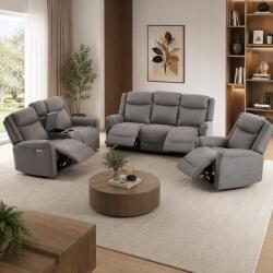 Sersimo Set canapele recliner electrice 3 piese, 6 locuri, consola centrala, gri deschis (SPOT-1212853-212591)