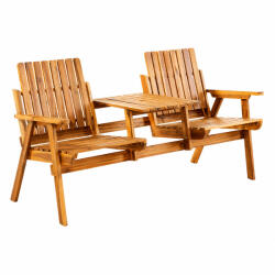 Sersimo Banca de gradina 2 locuri cu raft lateral, lemn de salcam, maro, 153x65x82 cm (SPOT-1205539-202680)