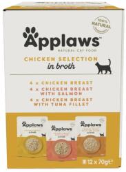 Applaws Hrană umedă complementară pentru pisici, multipack 12 x 70 g, mix de arome cu pui în bulion, în plicuri