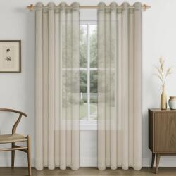 CUTEWIND Átlátszó Voile Függöny Szemgyűrűkkel, Bézs, 140x225 cm, 2 db-os Szett, Nappali és Hálószoba, Lenvászon Hatású, Poliészter