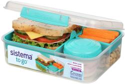 Sistema Bento Box To Go Uzsonnás Doboz Rekeszekkel, 1, 65 L Lunchbox Joghurt- és Gyümölcstartóval, Gyerekeknek és Felnőtteknek, Kékeszöld