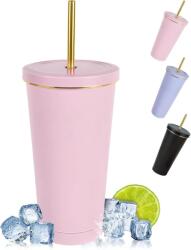 Flintronic termosz pohár szívószállal és fedővel, 500 ml - rózsaszín