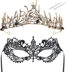 BOFUNX gótikus királynő tiara csipkemaszk Halloween jelmez kiegészítő - fekete