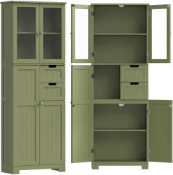 HomCom Corp înalt de depozitare, dulap cu uși din sticlă și rafturi reglabile pentru baie, bucătărie, living, verde | Aosom Romania (834-713V81GN)