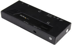StarTech . com VS221HD4KA, Fekete, 1280 x 720 (HD 720), 1920 x 1080 (HD 1080), 1920 x 1200 (WUXGA), 2560 x 1600 (WQXGA), Adatforgalom, Biztosított áramellátás, 3840 x 2160 pixelek, IR, 7.1 csatornák (VS221HD4K