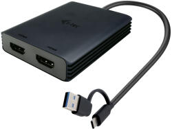 i-tec CADUAL4KHDMI, 0, 27 M, USB Type-A/USB Type-C, 2 x HDMI, Dugó, Aljzat, 3840 x 2160 pixelek (CADUAL4KHDMI)