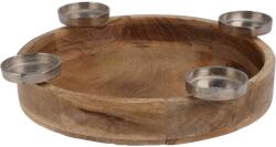  Sfeșnic metalic de Advent pentru 4 lumânări de ceai pe o tavă rotundă din lemn 400x400x70 mm, natural
