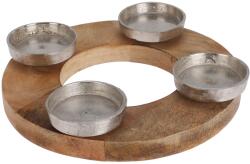 Sfeșnic metalic de Advent pentru 4 lumânări de ceai pe o bază rotundă din lemn 270x270x45 mm, stejar