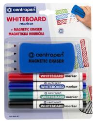  Marker pentru tablă albă Centropen 4 buc + burete 1 buc