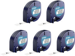 DYMO Set 5 etichete originale DYMO LetraTag din plastic alb 12 mm pentru organizare acasa, birou si scoala S0721660 (91221S5)
