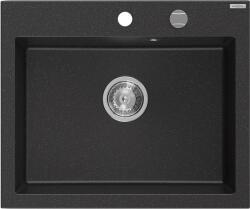 Mexen Elix 1-medencés gránit mosogató 600 x 500 mm, fekete/ezüst metál, króm szifon - 6525601005-73