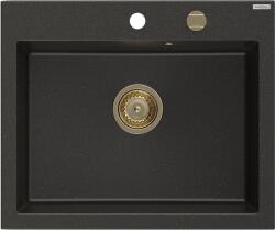 Mexen Elix egymedencés gránit mosogató 600 x 500 mm, fekete/arany metál, arany szifonnal - 6525601005-75-G