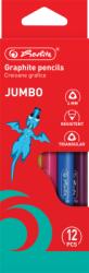 Herlitz Creion grafit cu radiera Jumbo 2B, mina 4mm, set 12 bucati, Herlitz HZ9498360