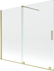 Mexen Velar 2-szárnyú, toló, 180 x 150 cm-es fürdőkádon lévő paraván, átlátszó, arany kefe - 896-180-000-01-55
