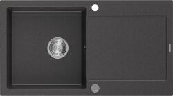 Mexen Leo 1 tálcás gránit mosogató lefolyótálcával, 900 x 500 mm, fekete fröccsentett, krómozott szifonnal