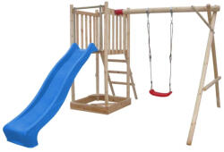  Kerti játszótér, Play Basic 006, 375 x 280 x 210 cm, fenyőfából, 2, 2 m-es kék csúszdával, hintával és homokozóval, KDI mélyimpregnálással (3EXX0863)