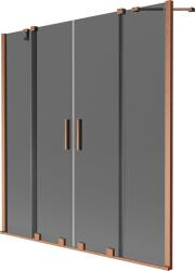 Mexen Velar Duo 2-szárnyú elhúzható fürdőkád paraván 160 x 150 cm, grafit, kefélt réz - 896-160-000-42-65