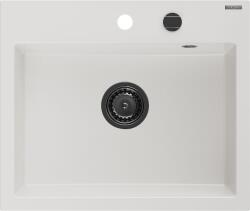 Mexen Oscar gránit mosogató 1-medencés 580 x 490 mm, fehér, fekete szifon - 6519581000-20-B