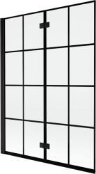 Mexen Mist kétszárnyú fürdőszobai paraván, balos, 130 x 150 cm, fekete rács, fekete - 8A9-130-002-70-77-L