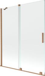 Mexen Velar 2-szárnyú, toló fürdőkád paraván 140 x 150 cm, átlátszó, kefe réz - 896-140-000-01-65