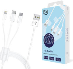 3mk Protection 3mk Kábel 3in1 USB-A - micro USB / Lightning / USB-C 1.2m 20V/2.4A 15W - fehér