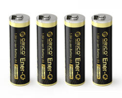 ORICO Ener-G EG5C Lítium Elem 1.5V 2100mWh AA USB-C Újratölthető Akkumulátor Töltőkábellel 4 db