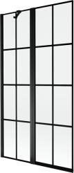 Mexen Mist 2-szárnyú bal oldali fürdőszobai paraván 100 x 150 cm, fekete rács, fekete - 8A9-100-011-70-77-L