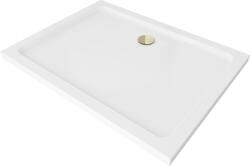 Mexen Flat téglalap alakú Slim zuhanytálca 90 x 80 cm, fehér, arany szifon - 40108090G