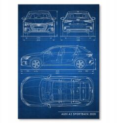 SteelPoster Fém poszter Audi A3 Sportback Tech Tábla 30 x 42 cm +ajándék (plakat dekoracyjny, metalowa tablica, szyld)