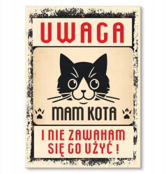 SteelPoster Fém poszter figyelem macska Tábla Tepsi 42 x 59, 4 cm +ajándék (plakat dekoracyjny, metalowa tablica, szyld)