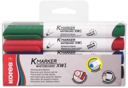 Kores Tábla- és flipchart marker készlet, 3 mm, kúpos, KORES ˝K-Marker XW1˝, 4 különböző szín