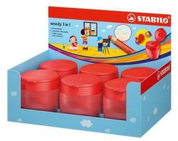 STABILO Hegyező display, egylyukú, tartályos, STABILO ˝Woody 3 in 1˝, piros